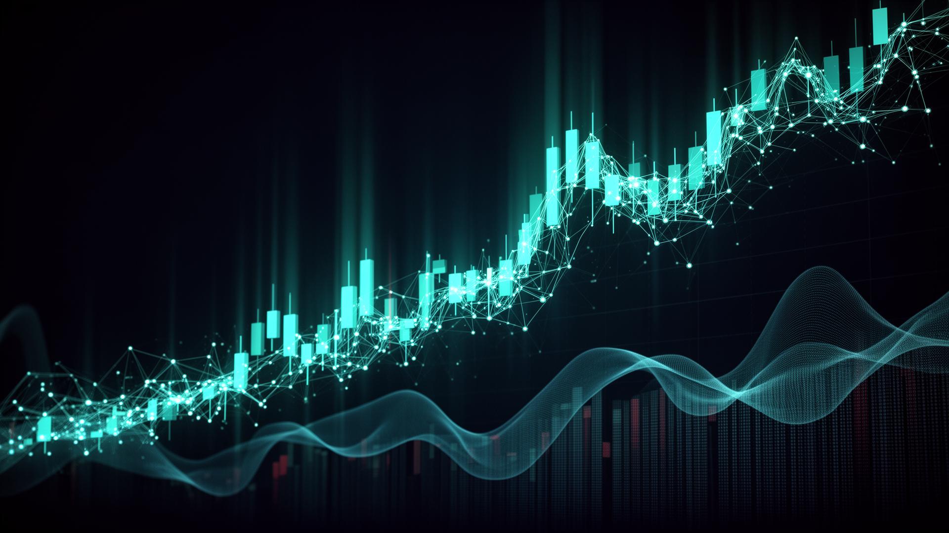 AI-powered trading visualization with neural network and candlestick chart